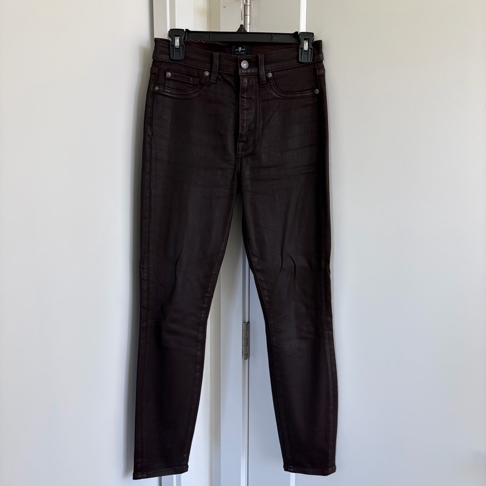 7 For All Mankind Women's Dark Brown Wax Coated Jeans